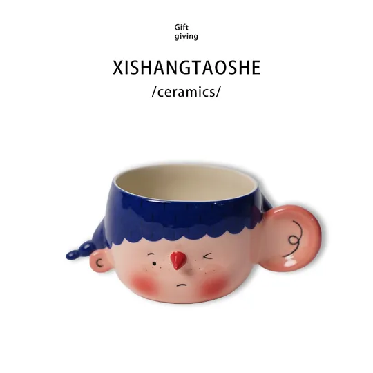 Ear-pinch hand-painted ceramic cup